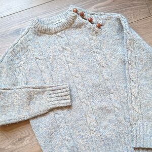 Vintage Sierra Designs Wool Cable Knit Sweater - Button Neck - Blue Gray Tan - S